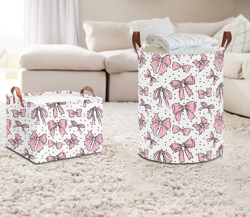 NTAOHAMPER Rectangular Storage Basket Empty,Storage Bin with Handles,Room Decor,Gift Basket,Book Box(Hand-drawn Bowknot) - Image 5